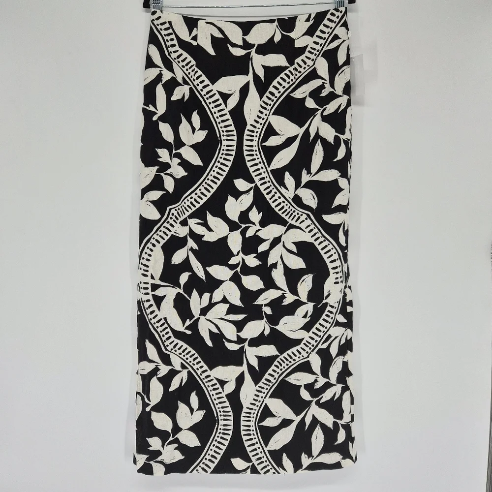 Parker Kiley Straight Midi Cotton Linen Blend Boho‎ Skirt Sz8 - Picture 2 of 13